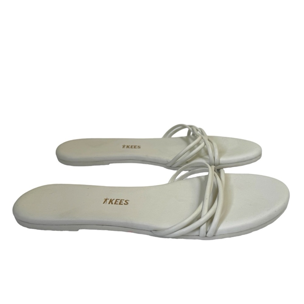 TKEES NEW Strappy Leather Sandals Slides Flats Mules Minimalist Neutral White 7